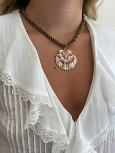 Braided Rope Shell Necklace In Brown